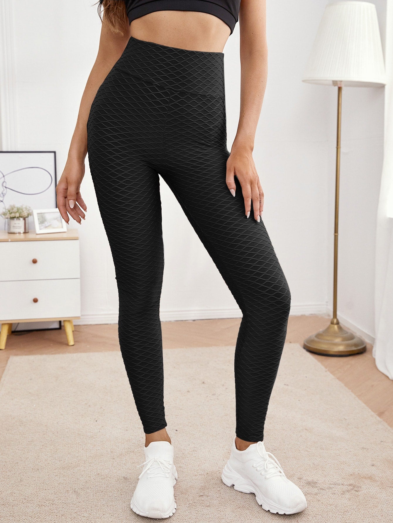 Legging Fitness Textura Geométrica Cintura Alta Ajustada