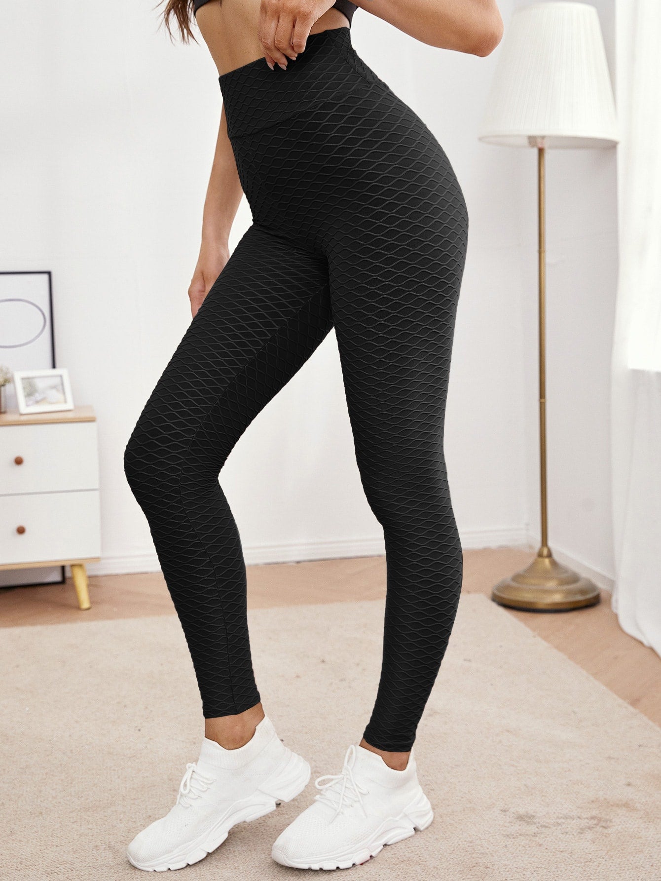 Legging Fitness Textura Geométrica Cintura Alta Ajustada