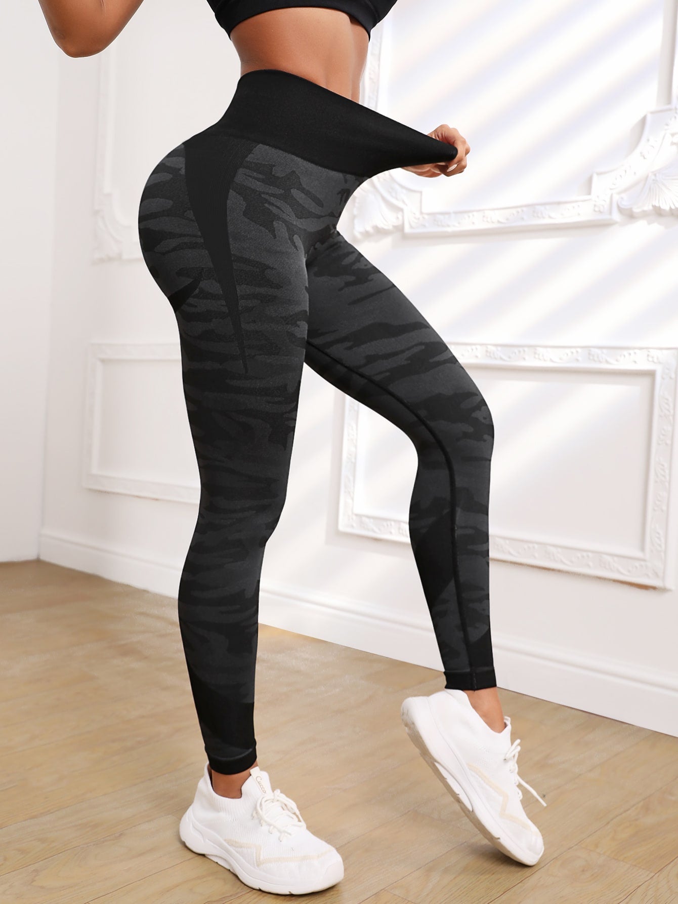 Legging Cintura Alta Com Padronagem Camuflada Fitness