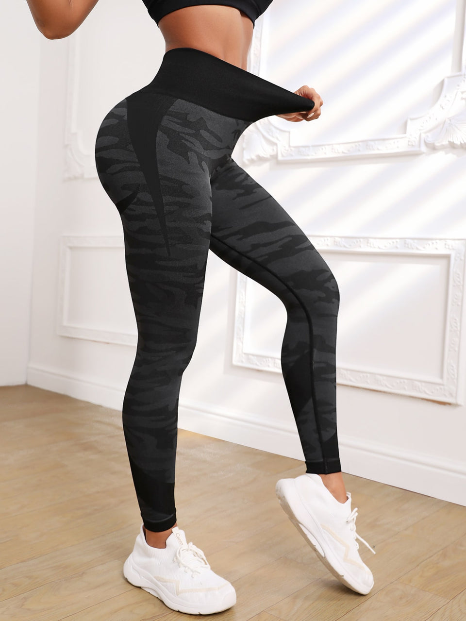 Legging Cintura Alta Com Padronagem Camuflada Fitness