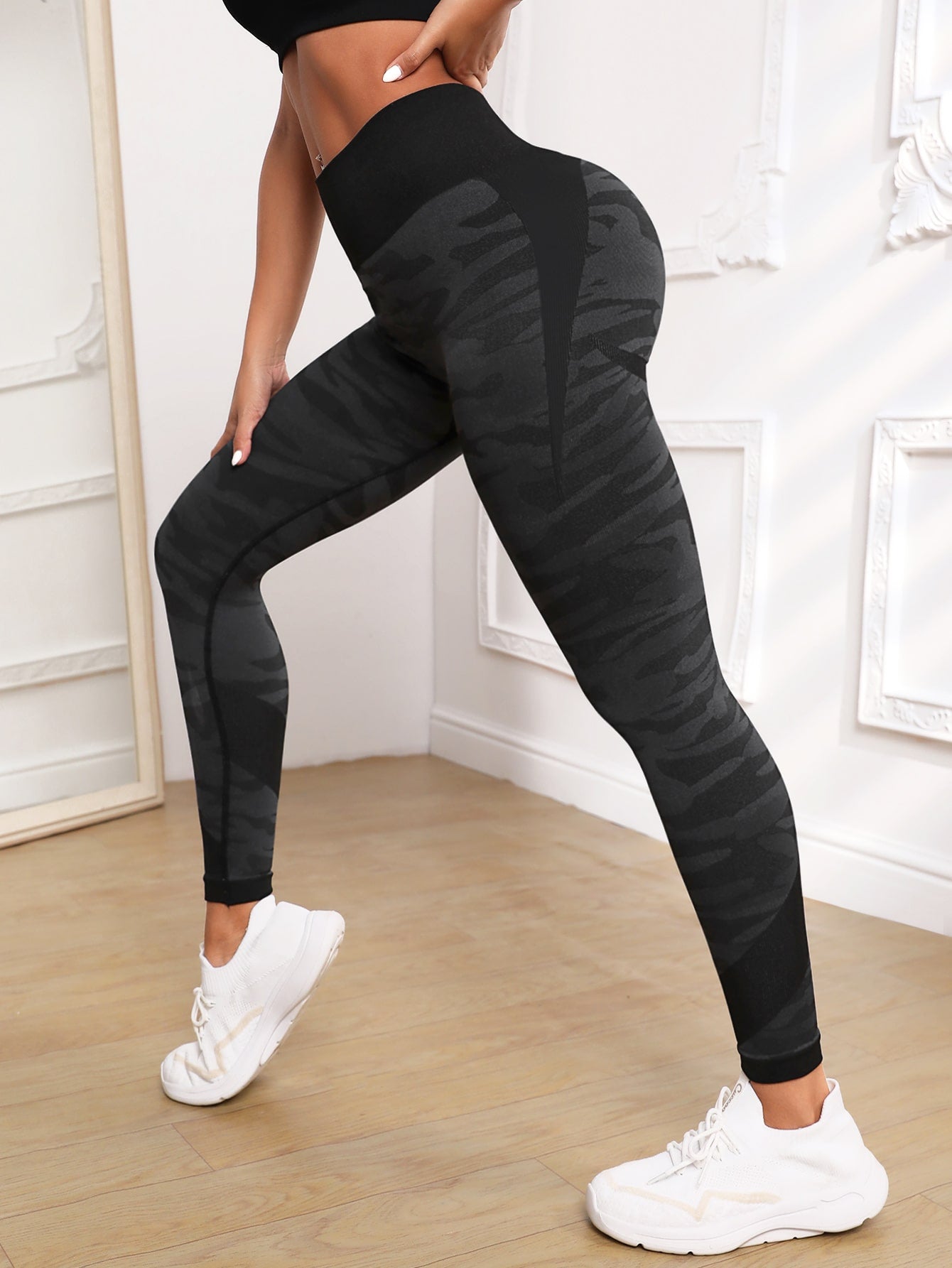 Legging Cintura Alta Com Padronagem Camuflada Fitness