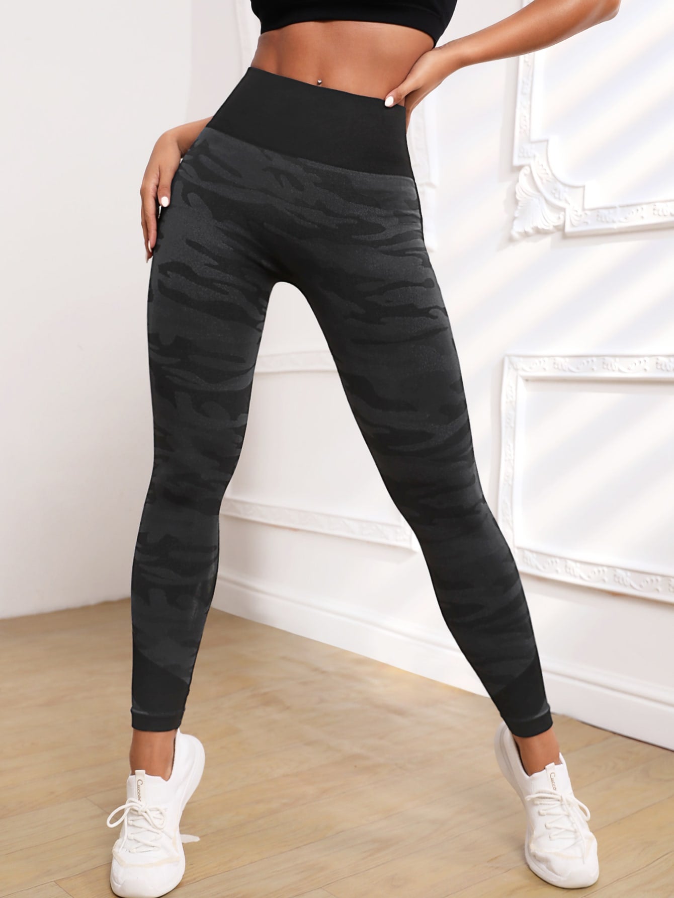 Legging Cintura Alta Com Padronagem Camuflada Fitness