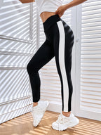 Legging Cintura Alta Com Faixa Lateral E Estilo Esportivo
