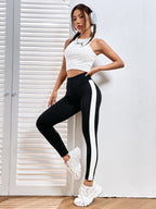 Legging Cintura Alta Com Faixa Lateral E Estilo Esportivo