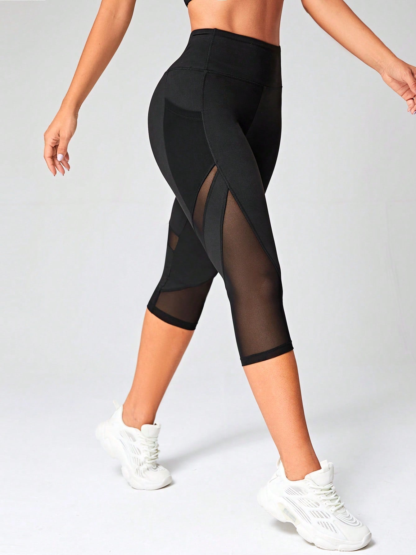 Legging Cintura Alta Capri Com Inserções Em Tela