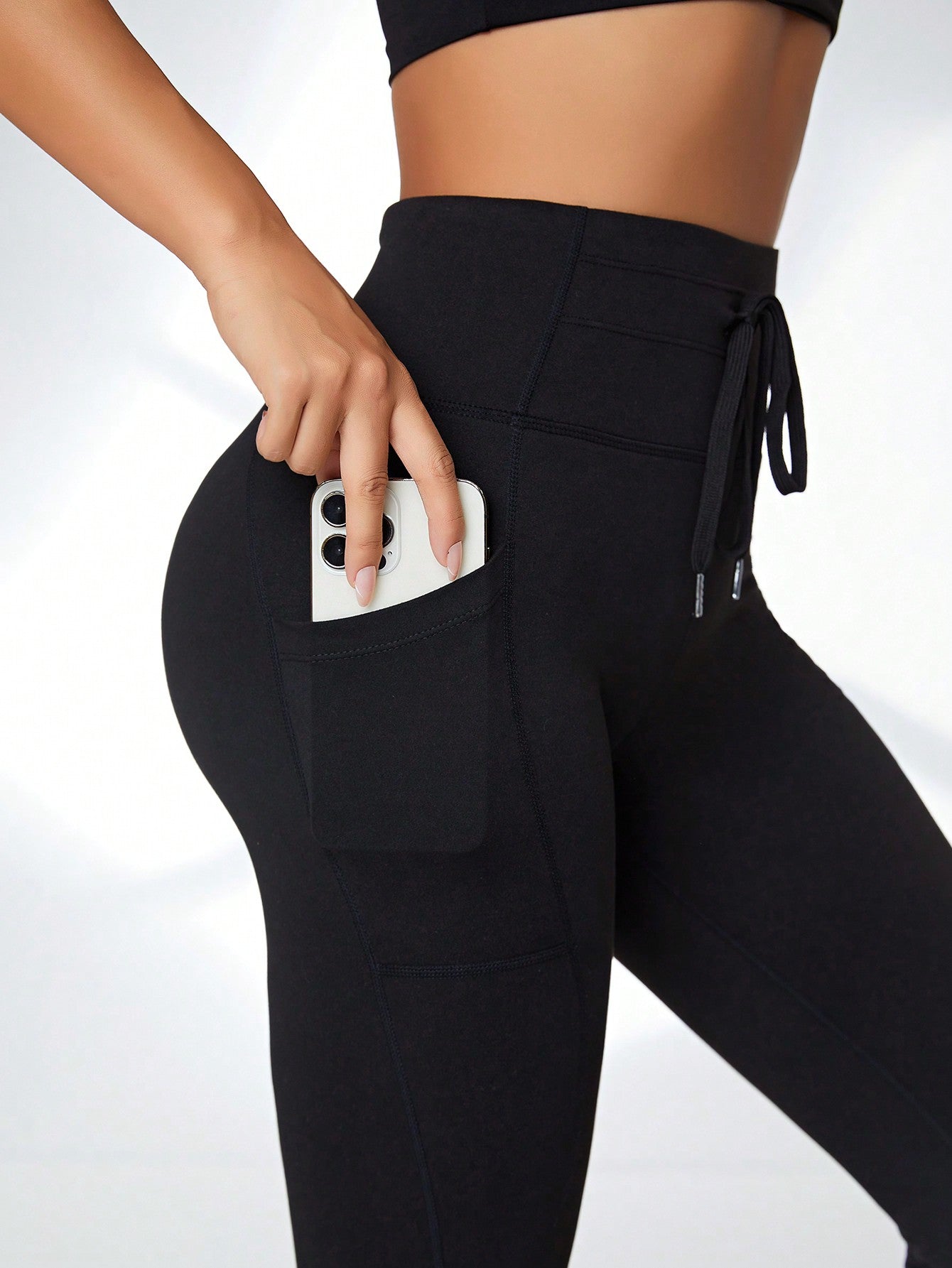 Legging Cintura Alta Com Cós Ajustável E Bolso Frontal