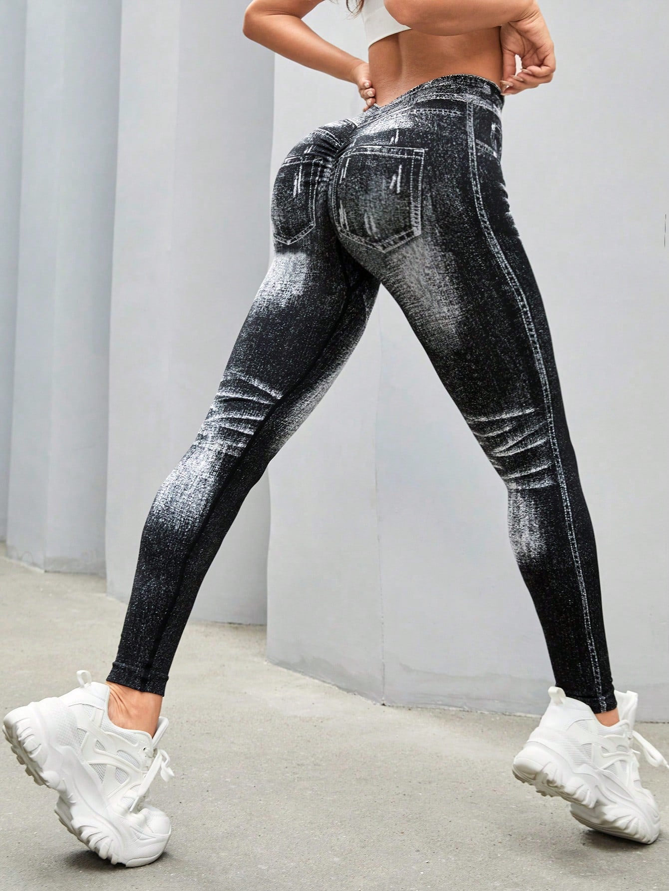 Legging Fitness Estampa Jeans Cintura Alta Modeladora