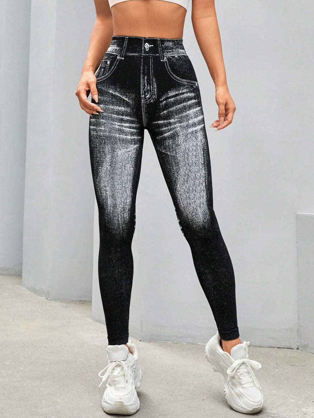 Legging Fitness Estampa Jeans Cintura Alta Modeladora