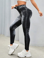 Legging Fitness Estampa Jeans Cintura Alta Modeladora