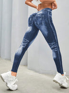 Legging Fitness Estampa Jeans Cintura Alta Modeladora