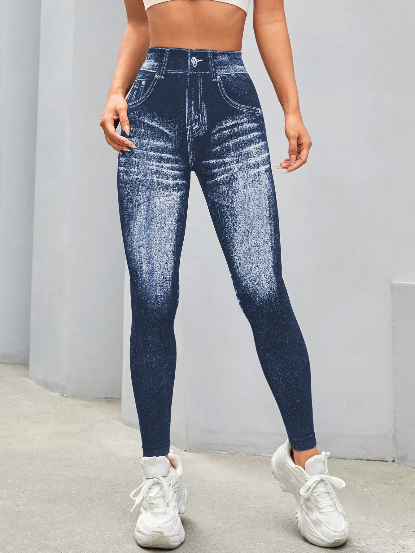 Legging Fitness Estampa Jeans Cintura Alta Modeladora