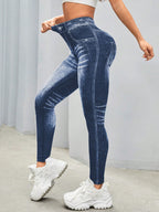 Legging Fitness Estampa Jeans Cintura Alta Modeladora