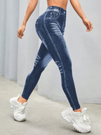 Legging Fitness Estampa Jeans Cintura Alta Modeladora
