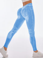 Legging Fitness Estampa Jeans Cintura Alta Modeladora