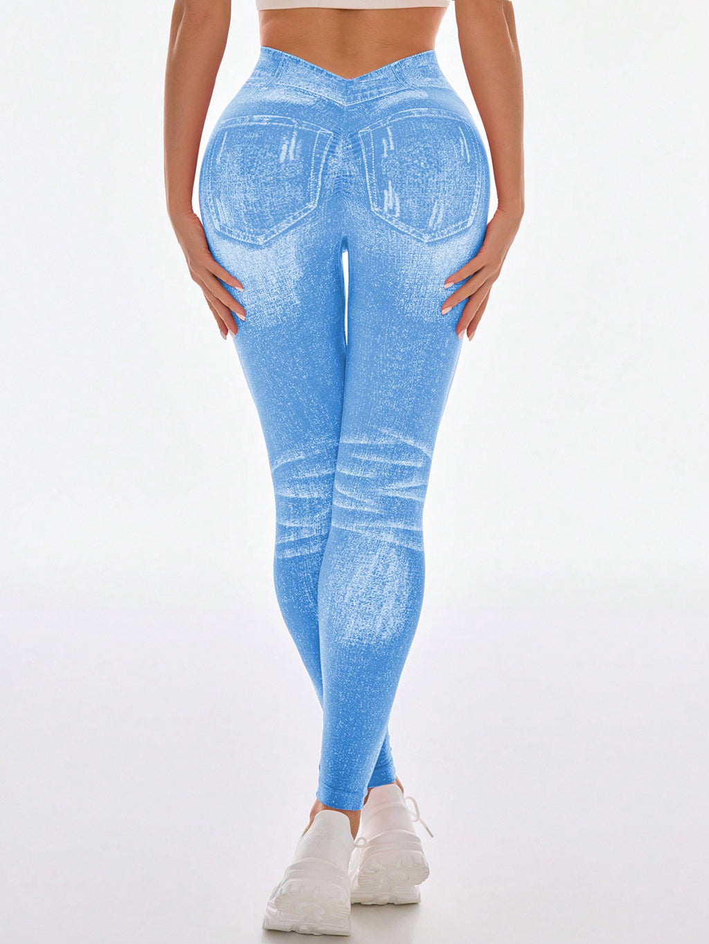 Legging Fitness Estampa Jeans Cintura Alta Modeladora