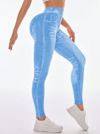 Legging Fitness Estampa Jeans Cintura Alta Modeladora