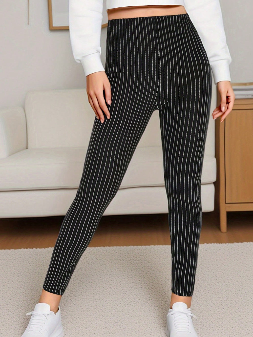 Legging Estampada Com Listras Verticais E Elasticidade