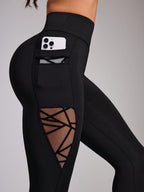 Legging Cintura Alta Com Bolso Lateral E Recortes Geométricos