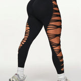 Legging Cintura Alta Com Recortes Entrelaçados Laterais