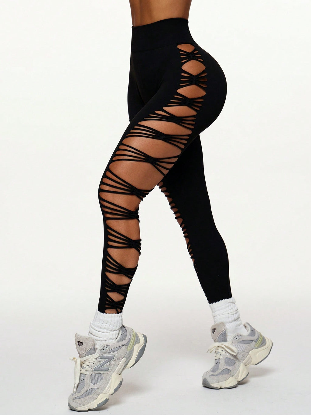 Legging Cintura Alta Com Recortes Entrelaçados Laterais