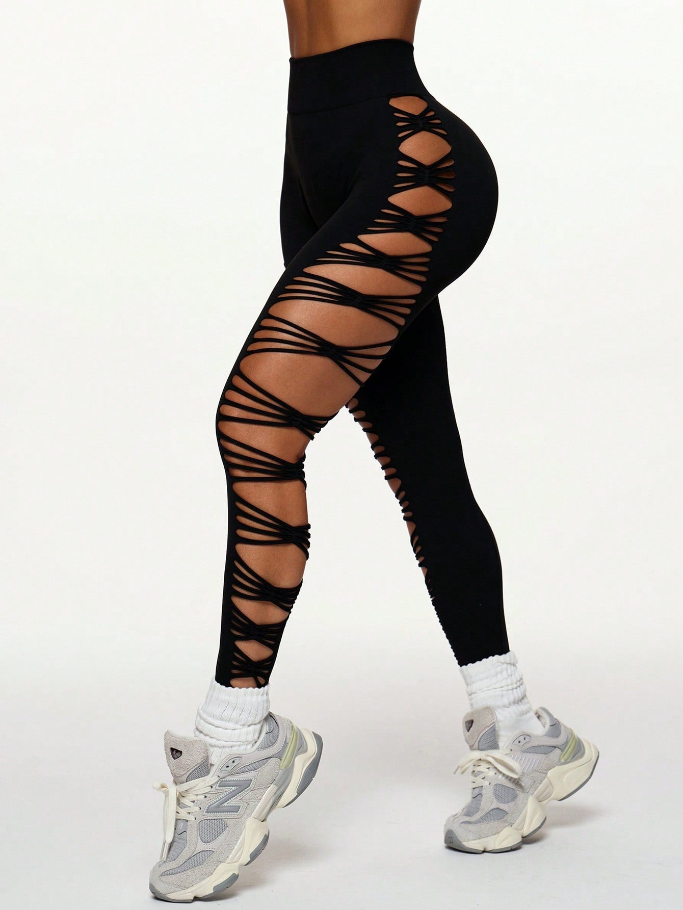 Legging Cintura Alta Com Recortes Entrelaçados Laterais