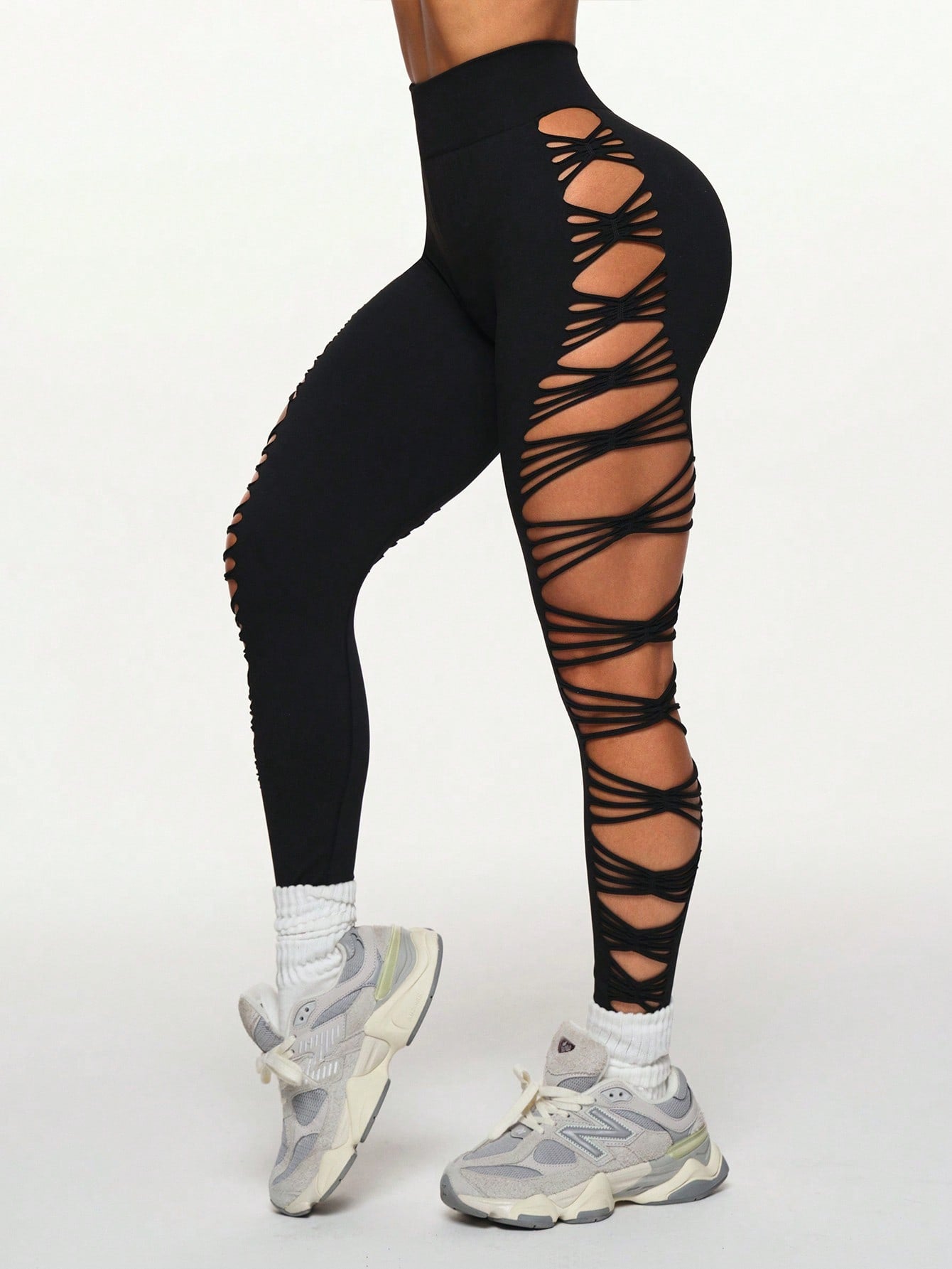 Legging Cintura Alta Com Recortes Entrelaçados Laterais