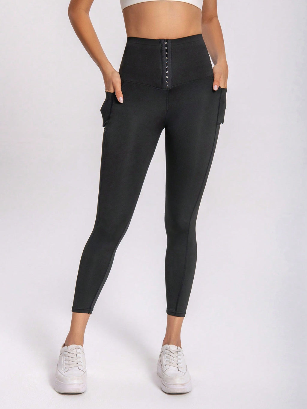 Legging Cintura Alta Com Fecho Frontal Ajustável E Bolso