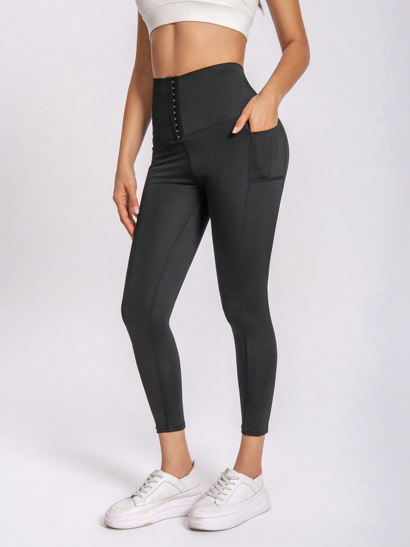 Legging Cintura Alta Com Fecho Frontal Ajustável E Bolso