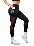 Legging Cintura Alta Com Bolso Funcional E Recortes Em Tela