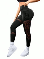 Legging Cintura Alta Com Bolso Funcional E Recortes Em Tela