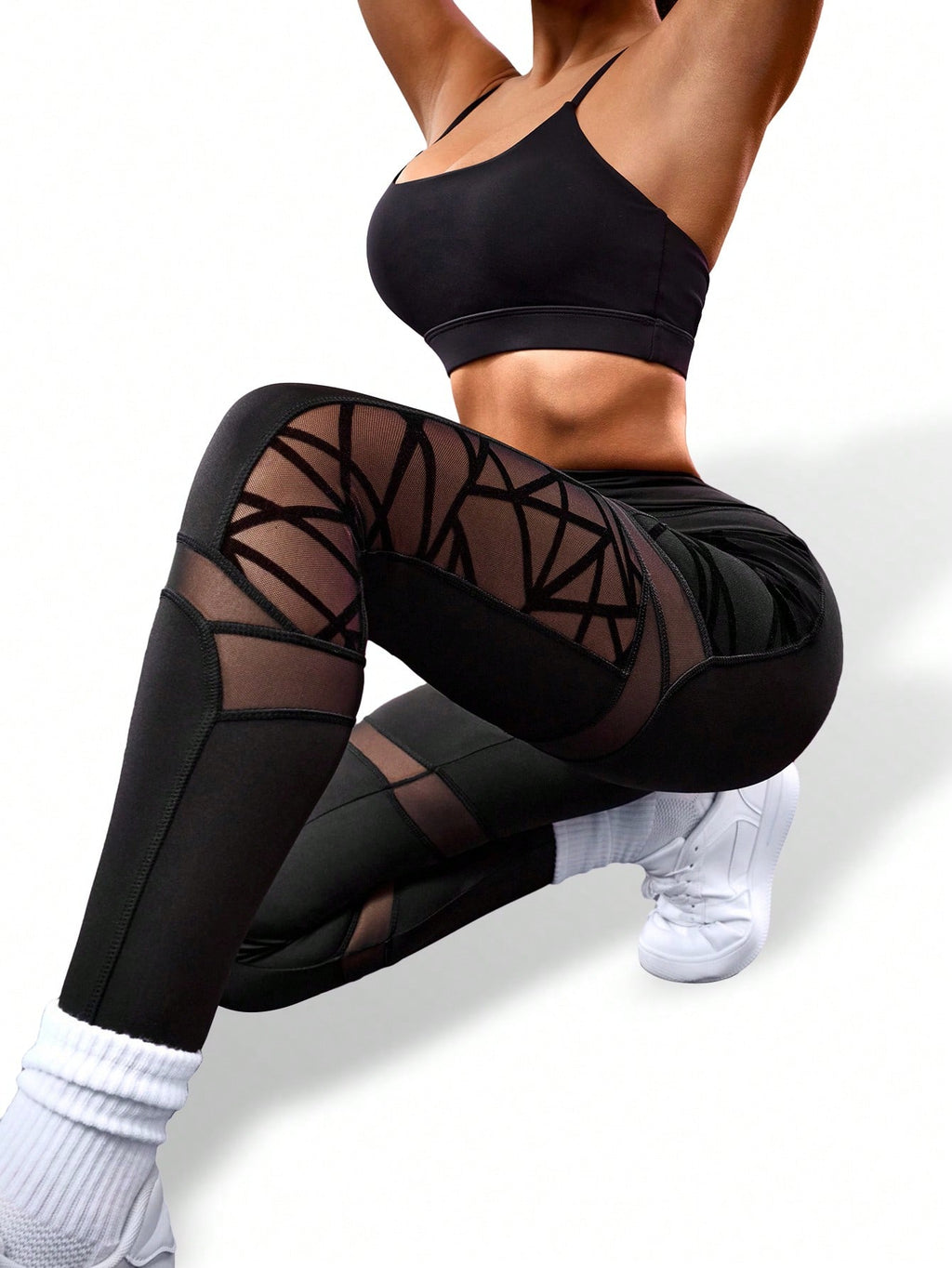 Legging Cintura Alta Com Bolso Funcional E Recortes Em Tela