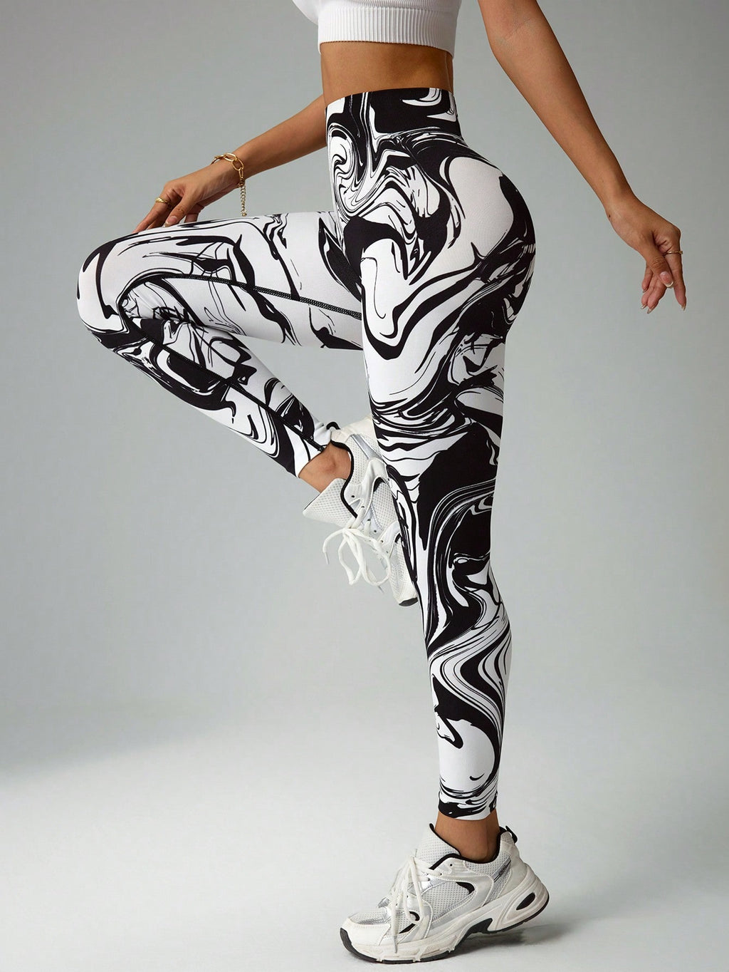 Legging Fitness Estampa Abstrata Modelagem Justa