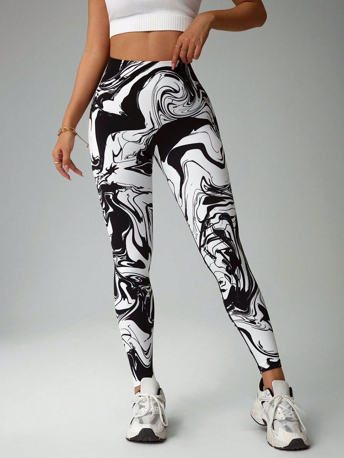 Legging Fitness Estampa Abstrata Modelagem Justa