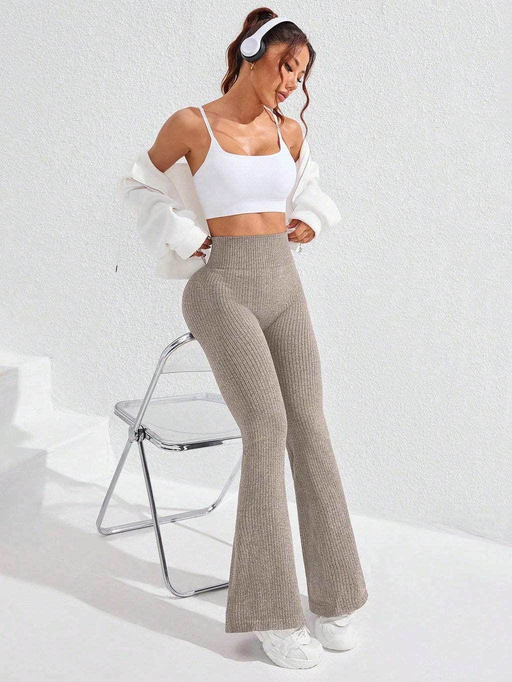 Legging Seamless Cintura Alta Canelada Com Compressão