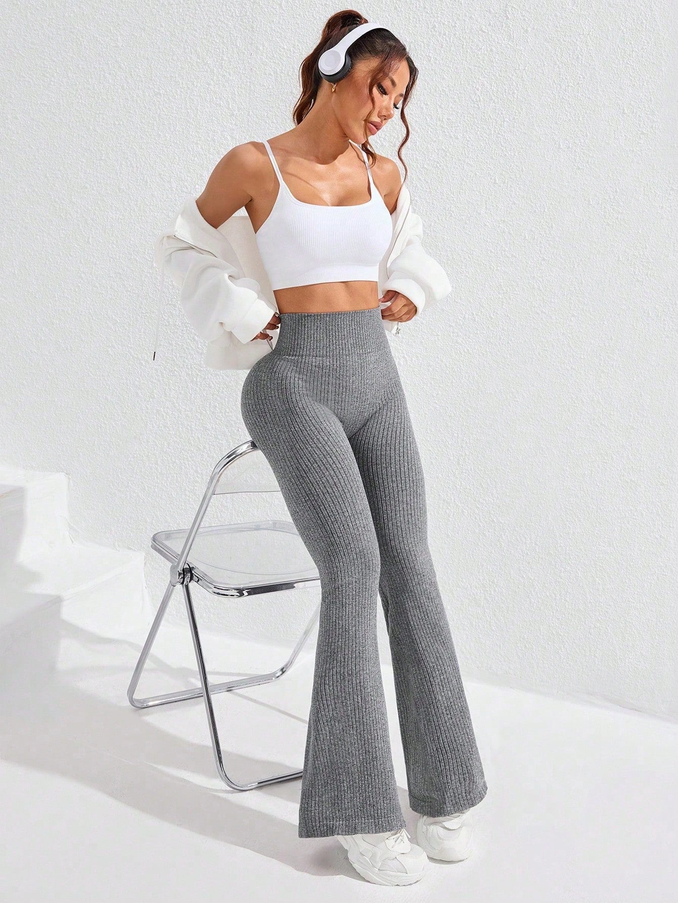 Legging Seamless Cintura Alta Canelada Com Compressão