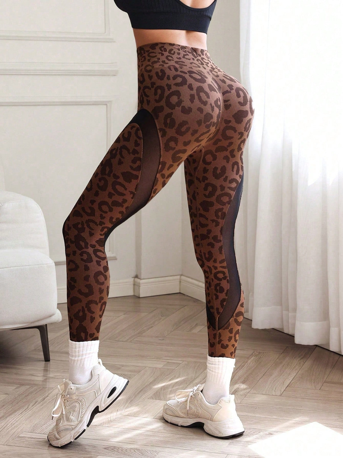 Legging Cintura Alta Estampada Com Recortes Em Tule