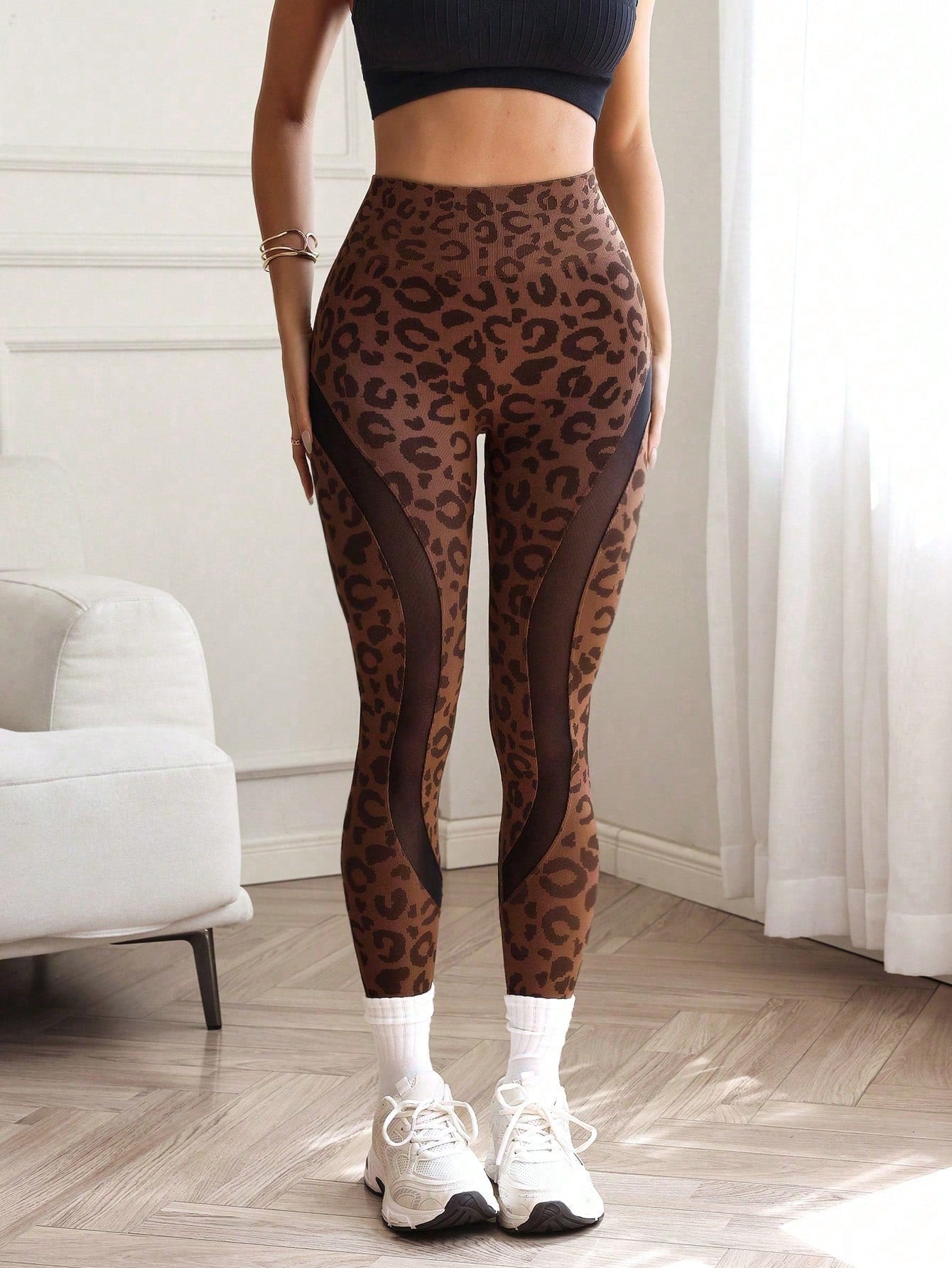 Legging Cintura Alta Estampada Com Recortes Em Tule