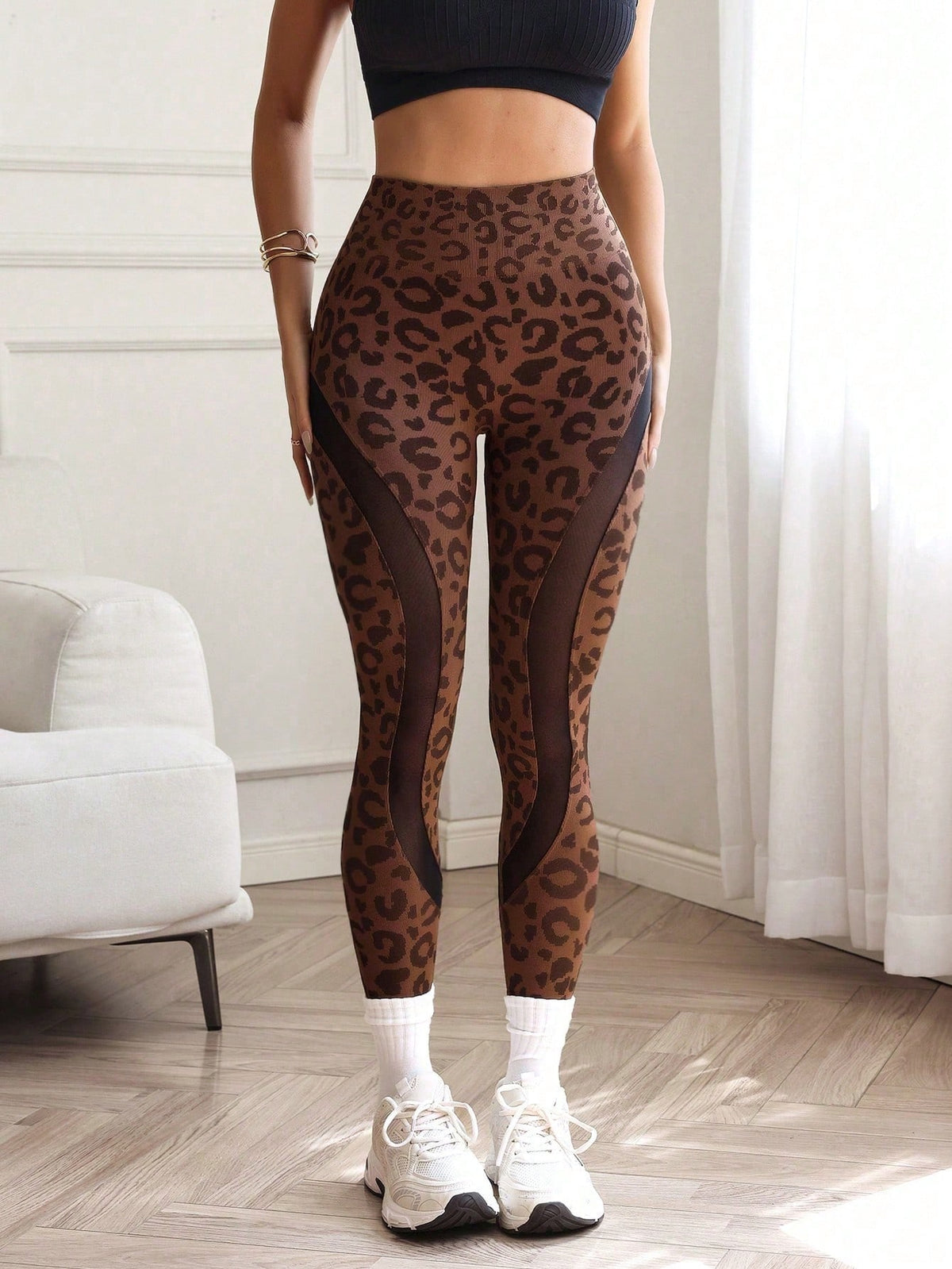 Legging Cintura Alta Estampada Com Recortes Em Tule