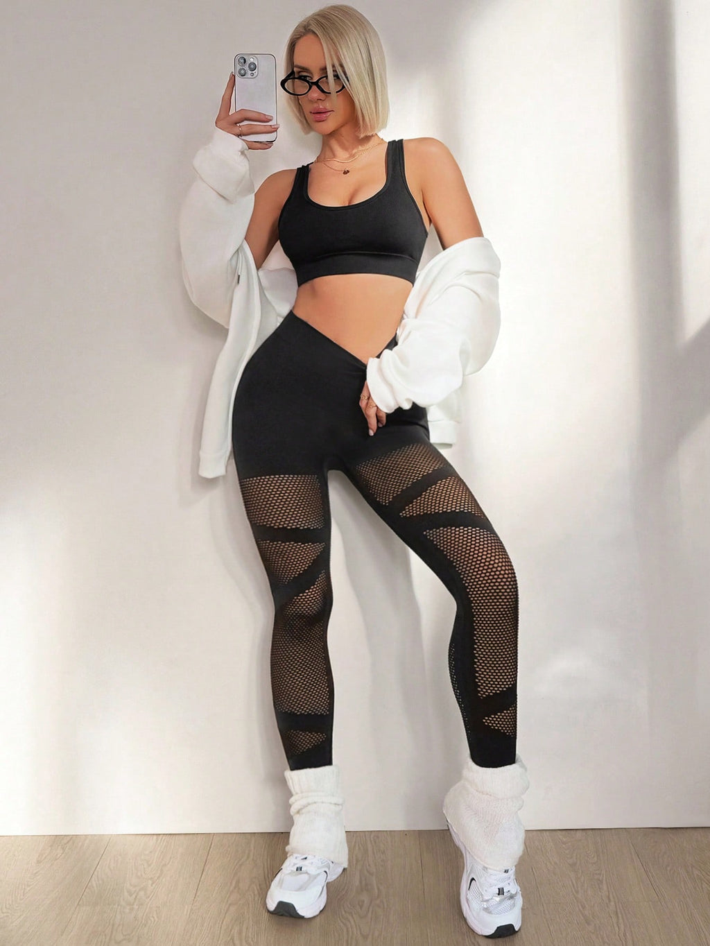 Legging Seamless Cintura Alta Com Tela Vazada Fitness