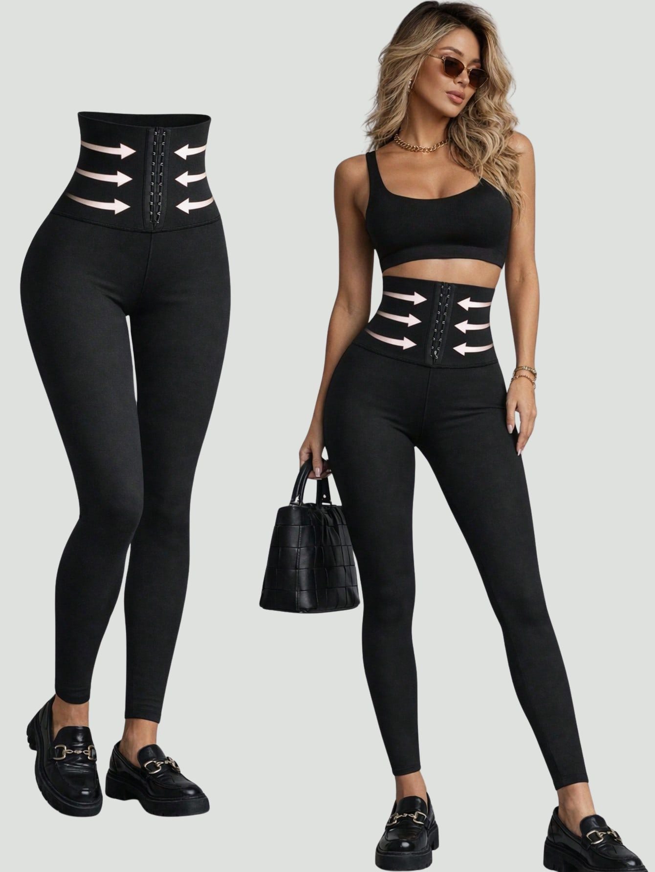 Legging Cintura Alta Com Compressão Abdominal E Fecho Frontal