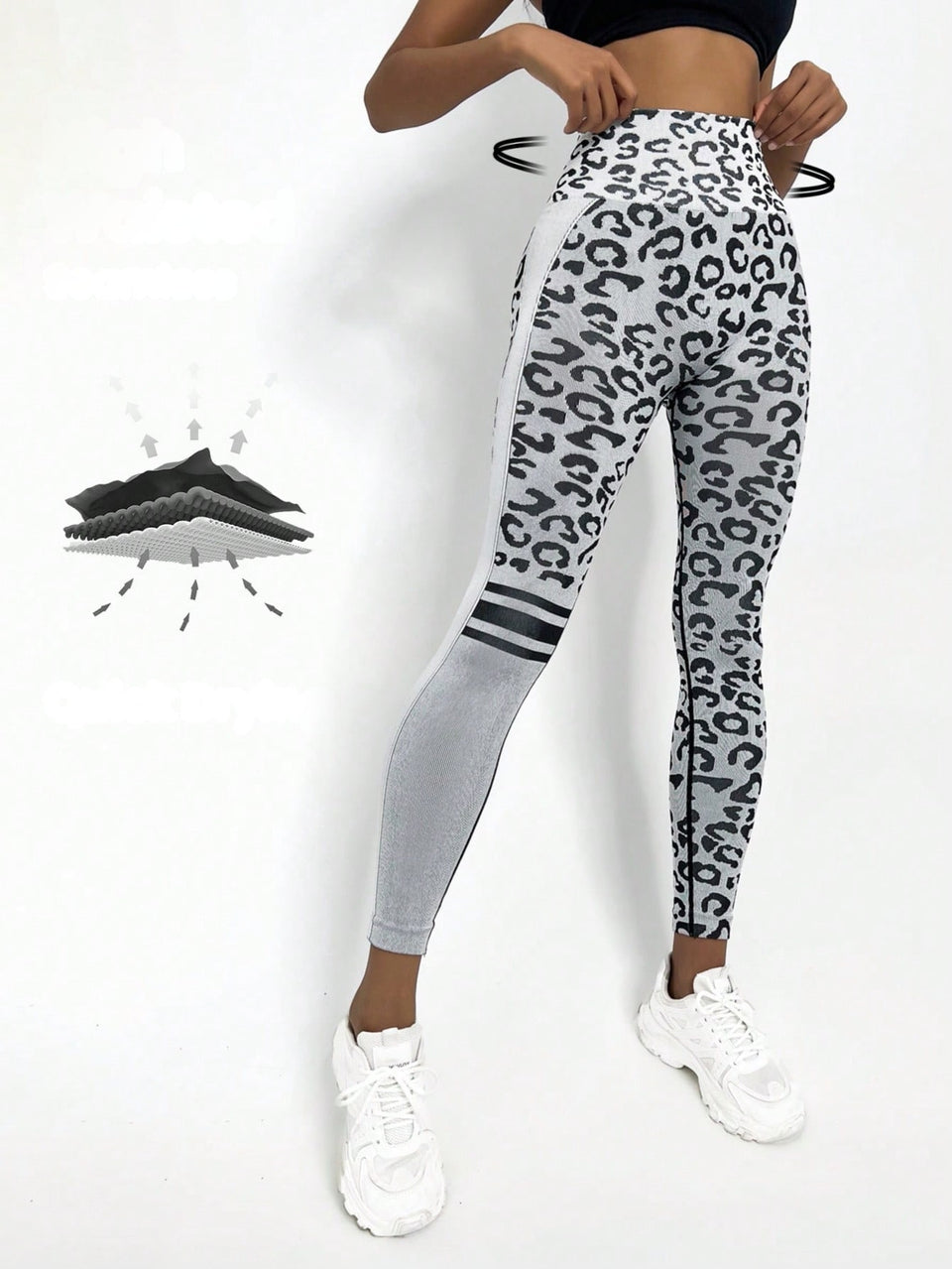 Legging Fitness Estampa Animal Com Painel Lateral Listrado